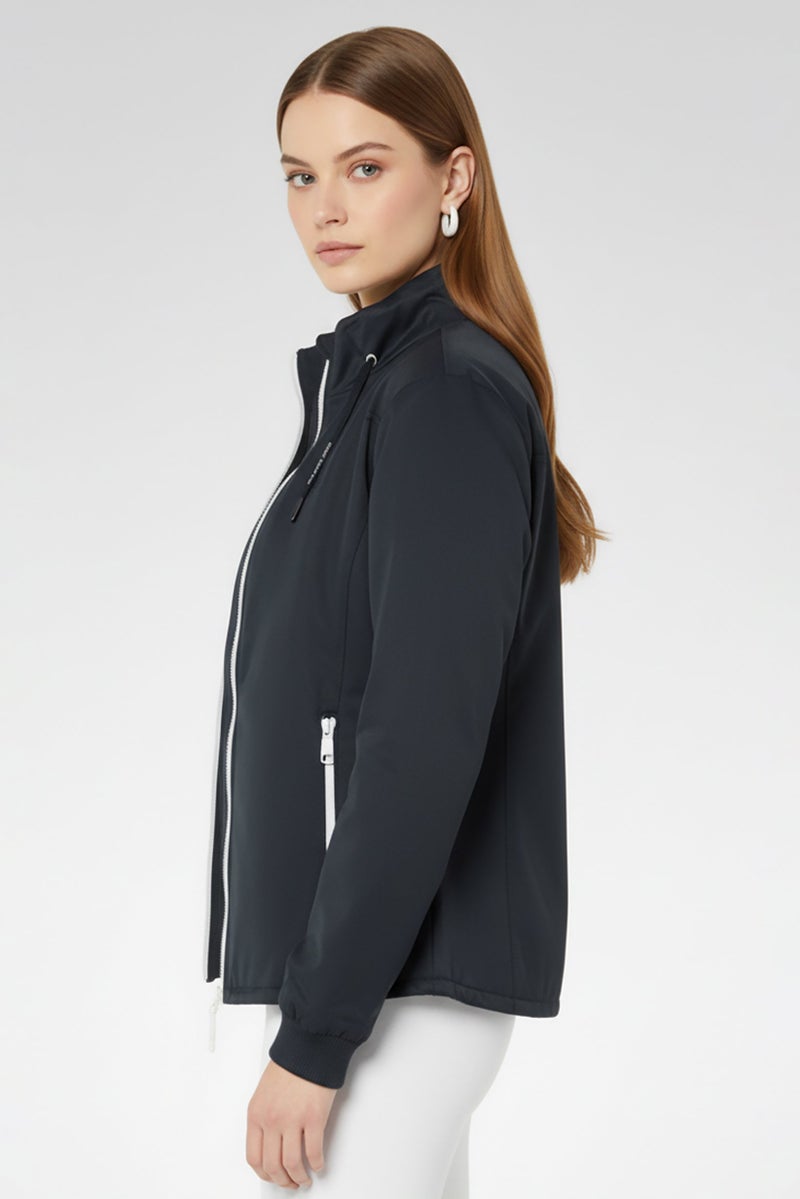 armani جاكيت باركا نسائي بشعار العلامة التجارية، أزرق داكن - Image 3